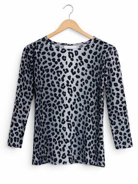 BLUMARINE | Blue & Black Leopard Print 3/4 Sleeve Top – Size IT 40 (P2P 17)